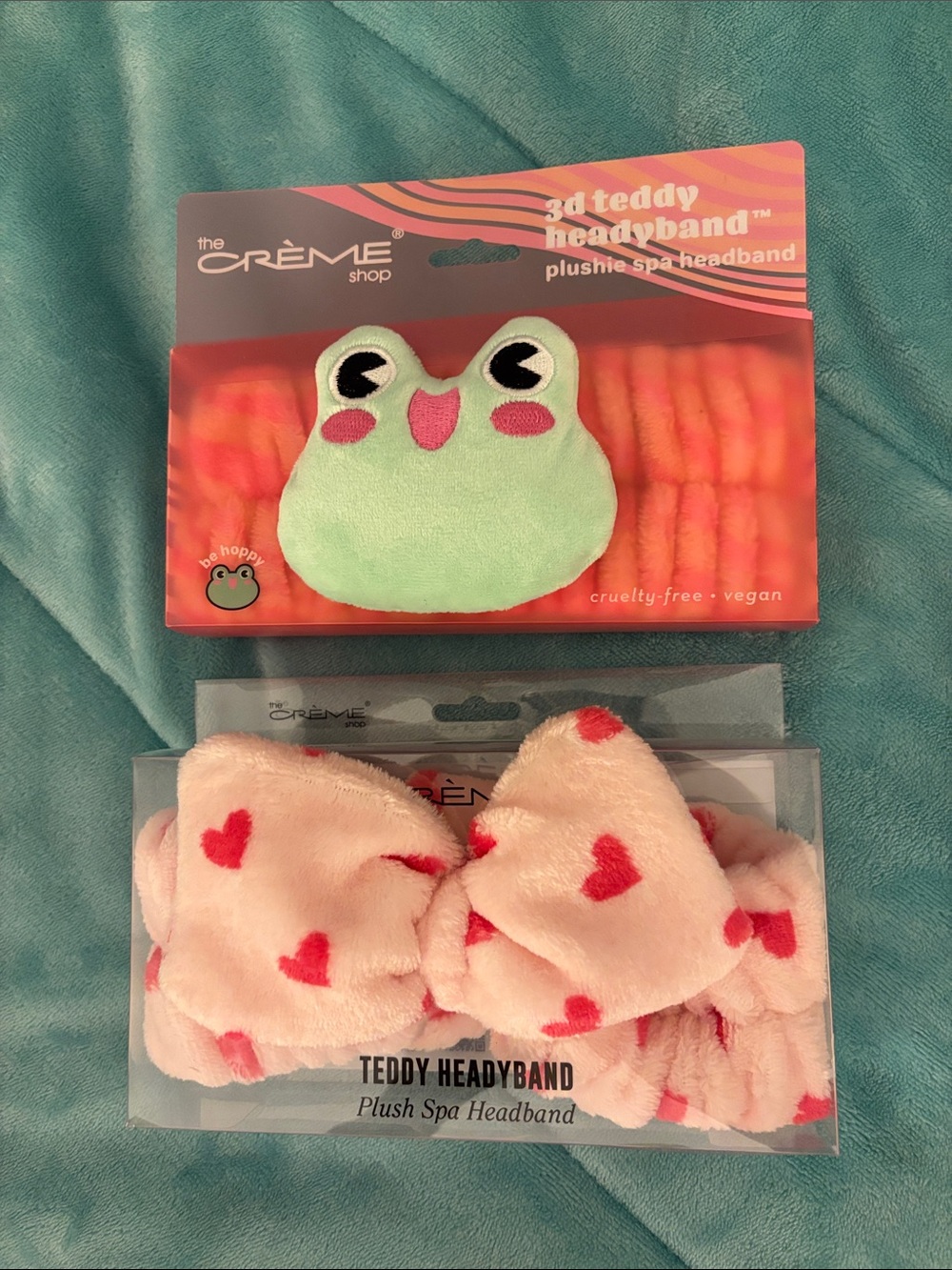The Crème Shop Plush Teddy Headband - Pink with Red Hearts